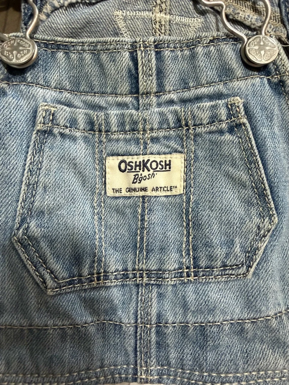 OshKosh B'gosh Light Blue Denim Overall Dress with White Eyelet Skirt